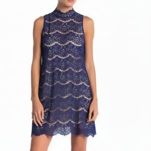 🟣 XS Love Fire Dark Blue Sleeveless Lace Dress